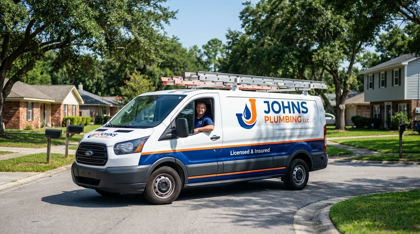 Johns Plumbing LLC service van in Leesville, LA