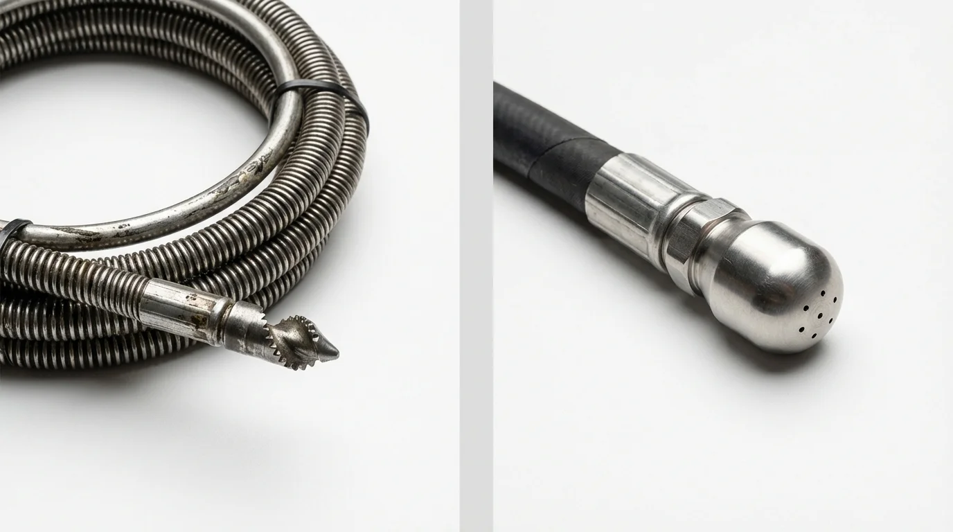 Drain snake cable and hydro jetting nozzle used for drain cleaning in Leesville, LA