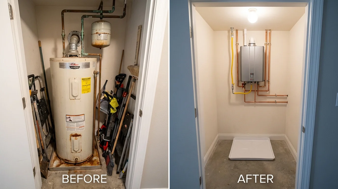 Tank water heater versus wall-mounted tankless unit comparison for Leesville, LA homeowners