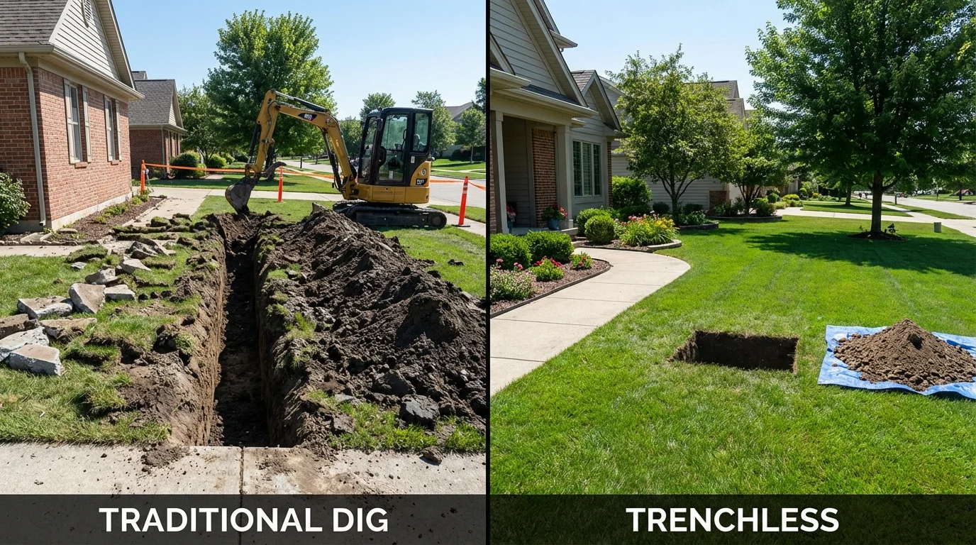 Trenchless sewer repair with minimal yard damage versus traditional excavation in Leesville, LA